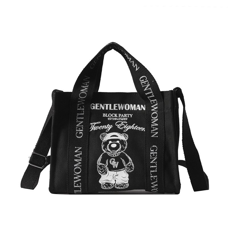 画像4: Gentlewoman Small Bear & Letter Canvas Tote Shoulder Shopping Bag　ジェントルウーマンクマ＆レターキャンバストートショルダーショッピングバッグ 通勤通学ママバッグ (4)