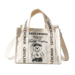画像1: Gentlewoman Small Bear & Letter Canvas Tote Shoulder Shopping Bag　ジェントルウーマンクマ＆レターキャンバストートショルダーショッピングバッグ 通勤通学ママバッグ (1)