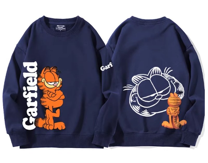 画像1: think deeply Garfield Garfield Print Sweatshirt　ユニセックス男女兼用考え込むガーフィールド スウェットシャツトレーナー  (1)