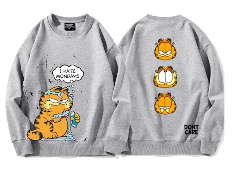 画像1: I HATE MONDAYS Garfield Print Sweatshirt　ユニセックス男女兼用月曜日は嫌いガーフィールド スウェットシャツトレーナー  (1)