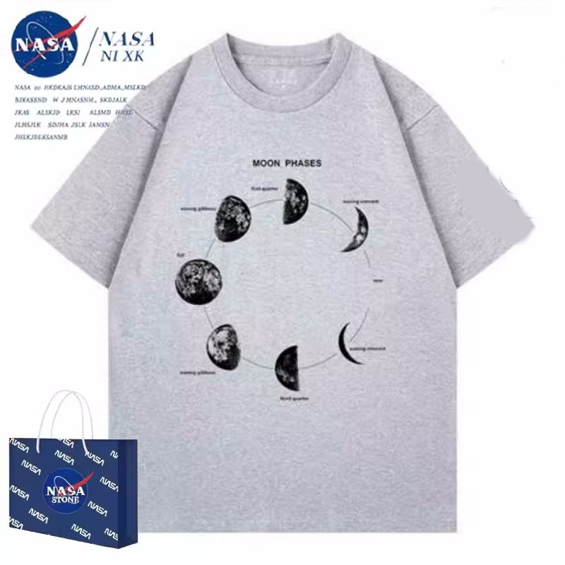 画像4:  NASA x phases of the moon Print Short Sleeve T-Shirt  　ユニセックス 男女兼用NASAナサ×月の満ち欠けプリント 半袖 Tシャツ (4)