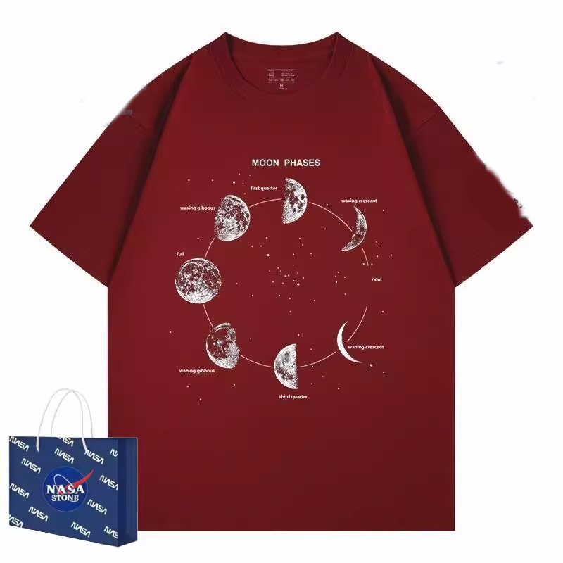 画像1:  NASA x phases of the moon Print Short Sleeve T-Shirt  　ユニセックス 男女兼用NASAナサ×月の満ち欠けプリント 半袖 Tシャツ (1)