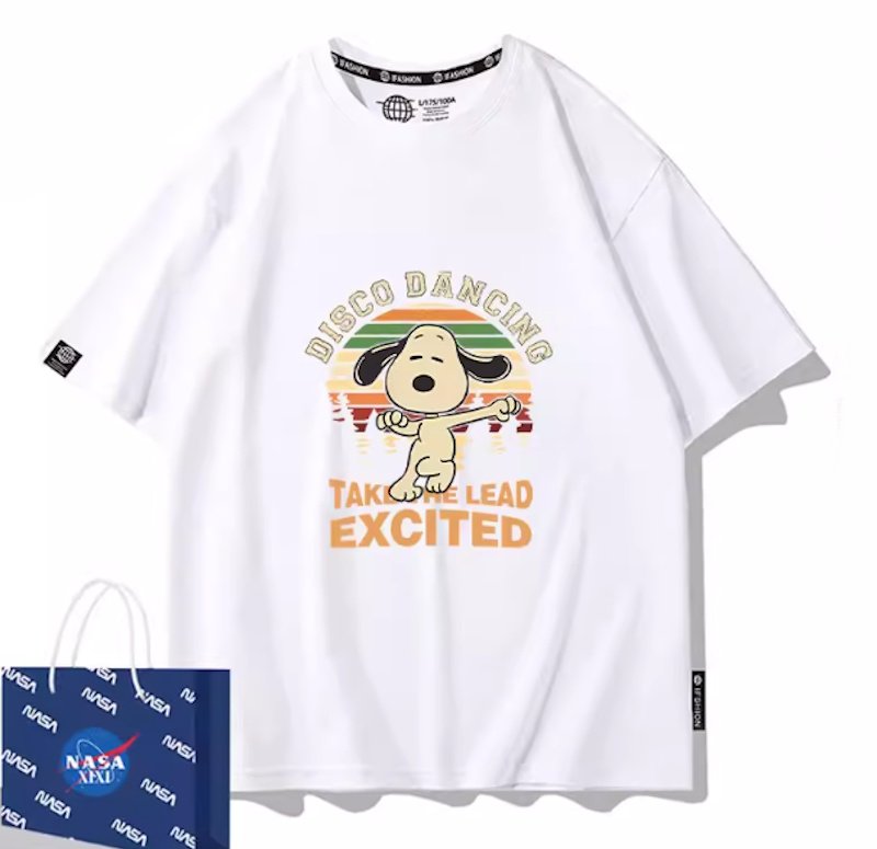 画像1: Disco Dancing Snoopy Print Short Sleeve T-Shirt　ユニセックス 男女兼用ディスコダンシングスヌーピープリント半袖  Tシャツ (1)