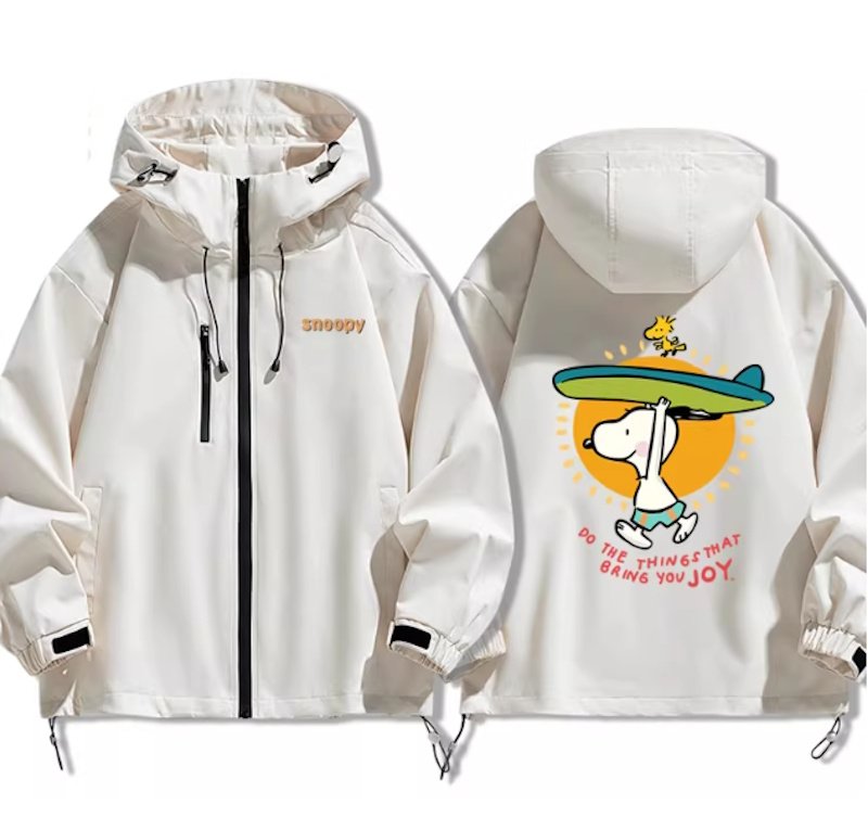 画像2: Snoopy & Woodstock Surfer Windbreaker  Windbreaker blouson Jacket 　ユニセックス男女兼用スヌーピー＆ウッドストックサーファー ウインドブレーカマウンテンパーカージャケットブルゾン (2)