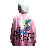 画像1: Donald Duck Oversized We are Free Graffiti Paint Print Long Sleeve Vintage Wash T-shirts 古着加工 ドナルドダック オーバーサイズ 落書き風 ペイント プリント ロングスリーブ Tシャツ (1)