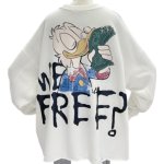画像3: Donald Duck Oversized We are Free Graffiti Paint Print Long Sleeve Vintage Wash T-shirts 古着加工 ドナルドダック オーバーサイズ 落書き風 ペイント プリント ロングスリーブ Tシャツ (3)
