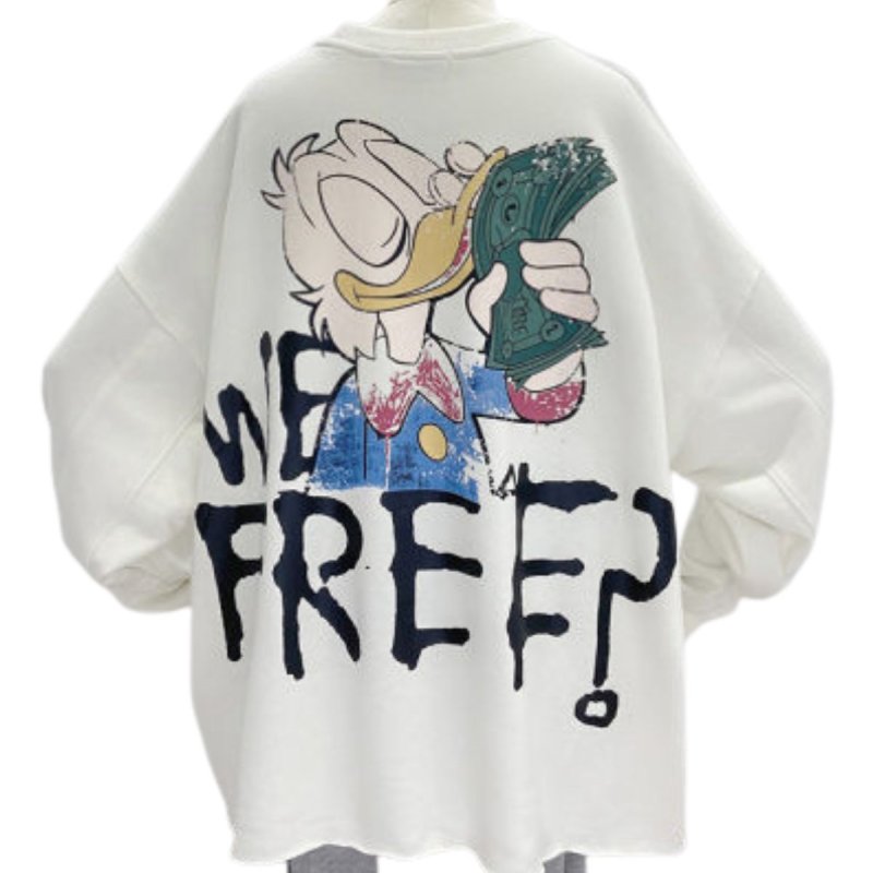 画像3: Donald Duck Oversized We are Free Graffiti Paint Print Long Sleeve Vintage Wash T-shirts 古着加工 ドナルドダック オーバーサイズ 落書き風 ペイント プリント ロングスリーブ Tシャツ (3)