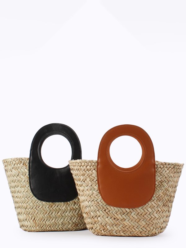 画像1: French style handle leather basket tote shoulder crossbody bag フレンチススタイルハンドルレザートトートショルダー クロスボディバッグ (1)