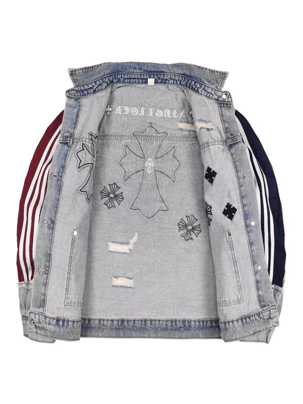画像4: Four-line cross patchwork denim jacket Denim jacket　ユニセックス男女兼用4本ラインクロスパッチワークデニムジャケット Gジャン (4)