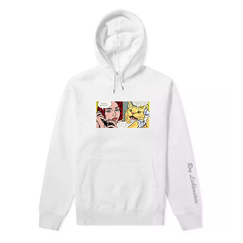 画像1: Roy Lichtenstein Crying Girl and Cat Pop Art Sweatshirt Sweat   ユニセックス 男女兼用クライングガール＆キャットポップアート フーディー スウェット パーカー (1)