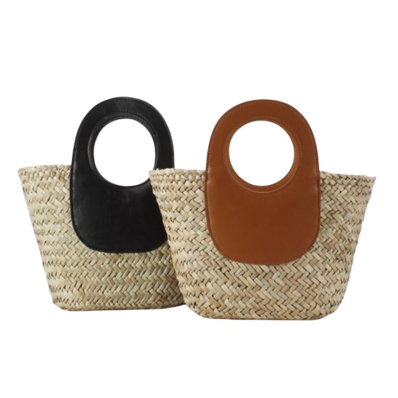 画像1: French style handle leather basket tote shoulder crossbody bag フレンチススタイルハンドルレザートトートショルダー クロスボディバッグ (1)