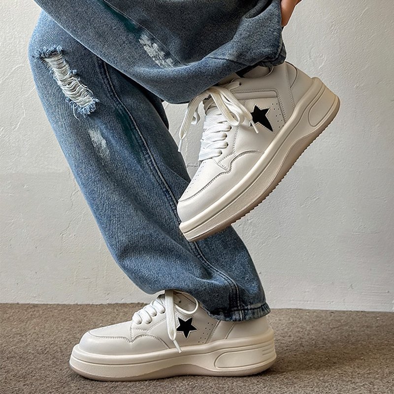 画像5: Unisex RO style high-cut leather lace-up sneakers Shoes　 ユニセックス男女兼用RO厚底プラットフォームレザーハイカットレースアップ スニーカーカジュアルシューズ (5)