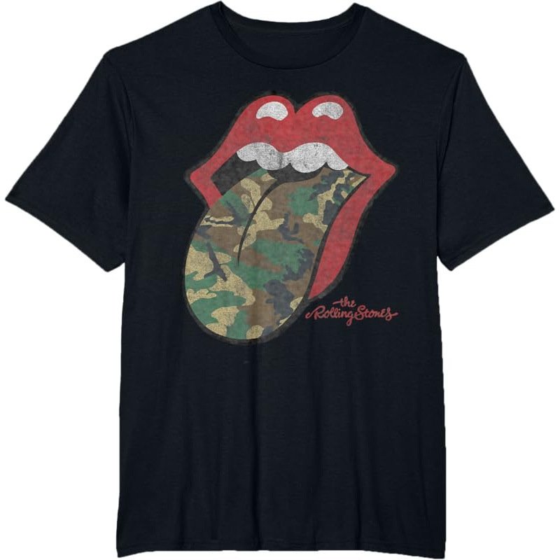 画像1: Rolling Stones-style camouflage tongue T-shirt  ユニセックス 男女兼用ローリングストーンスタイルカモフラージュ迷彩ベロプリント Tシャツ (1)