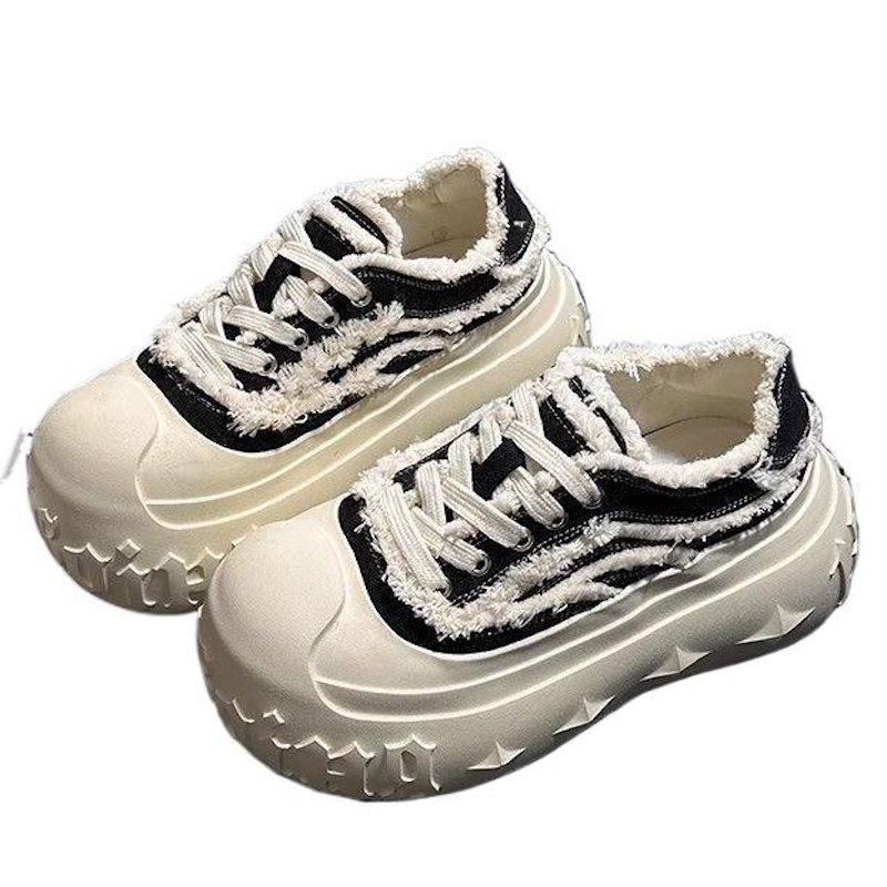 画像1: Platform fringe lace-up canvas sneakers 厚底 プラットフォームボリューム フリンジキャンバスレースアップスニーカー (1)