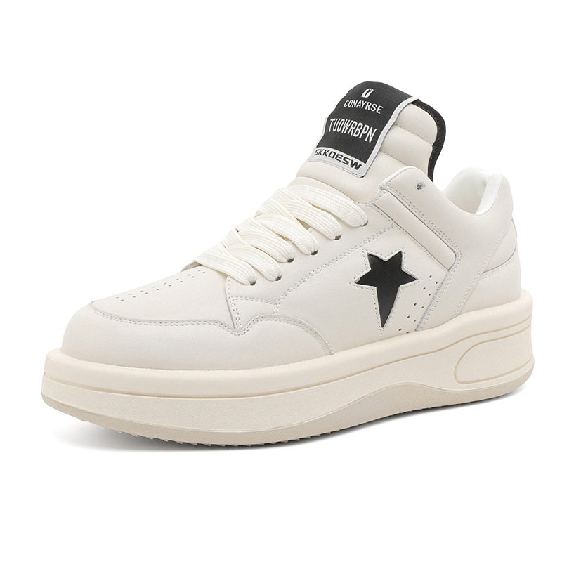 画像1: Unisex RO style high-cut leather lace-up sneakers Shoes　 ユニセックス男女兼用RO厚底プラットフォームレザーハイカットレースアップ スニーカーカジュアルシューズ (1)