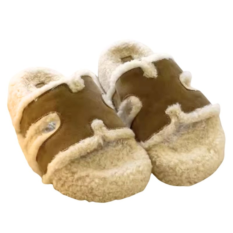 画像2: Real Leather fashionable soft-soled H slippers plush slippers Sandals ファーモコモコ Hベルト サンダル スリッパ (2)
