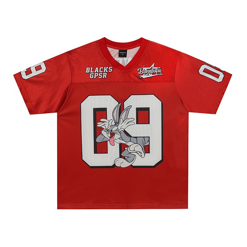 画像2: Unisex Bugs Bunny Numbered V-Neck Mesh Uniform T-Shirt　 ユニセックス 男女兼用 バッグスバニーナンバリングVネックメッシュユニホームTシャツ (2)