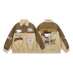 画像3: Cow Boy Snoopy baseball embroidery leather Jumper stadium jacket ユニセックス 男女兼用 スヌーピー カウボーイ 刺繍 レザー スタジャン ジャケット MA1 ブルゾン　 (3)