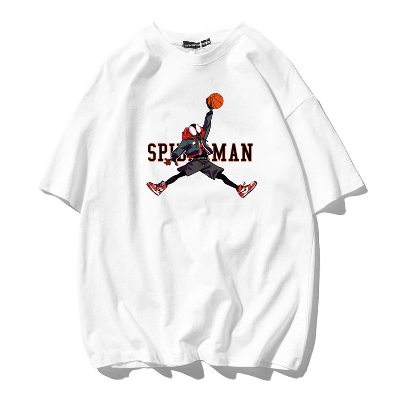 画像1: Spider-Man x Basketball Print Short Sleeve T-Shirt  　ユニセックス 男女兼用スパイダーマン×バスケットボールプリント 半袖 Tシャツ (1)