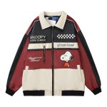 画像2: 26 Snoopy 2tone baseball embroidery Jumper stadium Leather jacket ユニセックス 男女兼用 スヌーピー 刺繍 スタジャン レザー ジャケット MA1 ブルゾン　 (2)