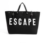 画像5: ESCAPE logo leather handle & canvas large capacity tote shoulder bag 　ユニセックス男女兼用ESCAPEロゴレザーハンドル＆キャンバス ラージキャパシティートートショルダートラベルバッグ (5)