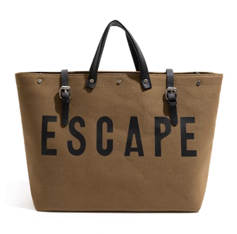 画像6: ESCAPE logo leather handle & canvas large capacity tote shoulder bag 　ユニセックス男女兼用ESCAPEロゴレザーハンドル＆キャンバス ラージキャパシティートートショルダートラベルバッグ (6)