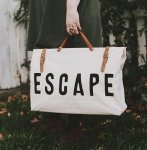 画像11: ESCAPE logo leather handle & canvas large capacity tote shoulder bag 　ユニセックス男女兼用ESCAPEロゴレザーハンドル＆キャンバス ラージキャパシティートートショルダートラベルバッグ (11)