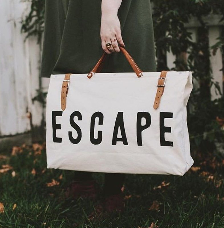 画像11: ESCAPE logo leather handle & canvas large capacity tote shoulder bag 　ユニセックス男女兼用ESCAPEロゴレザーハンドル＆キャンバス ラージキャパシティートートショルダートラベルバッグ (11)