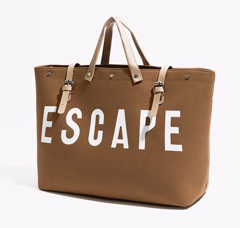画像7: ESCAPE logo leather handle & canvas large capacity tote shoulder bag 　ユニセックス男女兼用ESCAPEロゴレザーハンドル＆キャンバス ラージキャパシティートートショルダートラベルバッグ (7)