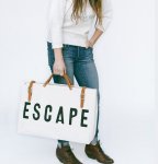 画像9: ESCAPE logo leather handle & canvas large capacity tote shoulder bag 　ユニセックス男女兼用ESCAPEロゴレザーハンドル＆キャンバス ラージキャパシティートートショルダートラベルバッグ (9)