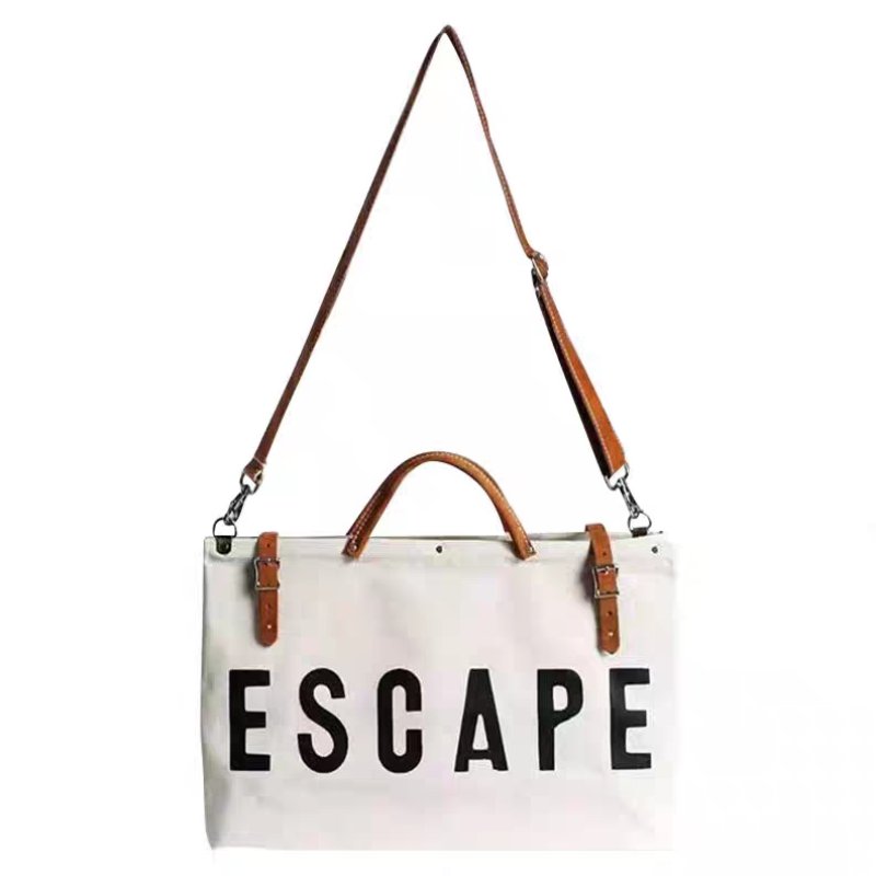 画像18: ESCAPE logo leather handle & canvas large capacity tote shoulder bag 　ユニセックス男女兼用ESCAPEロゴレザーハンドル＆キャンバス ラージキャパシティートートショルダートラベルバッグ (18)