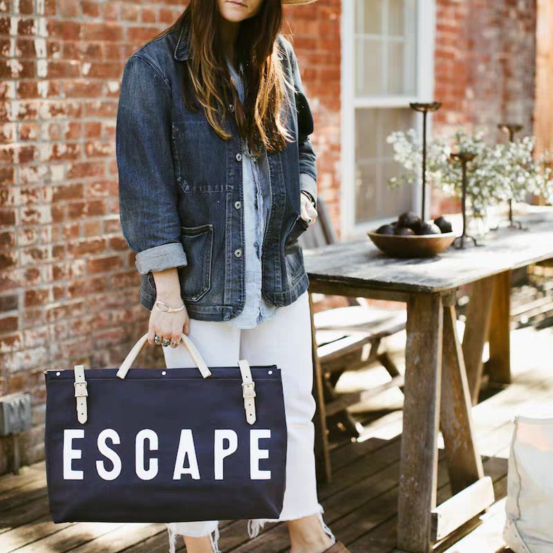 画像10: ESCAPE logo leather handle & canvas large capacity tote shoulder bag 　ユニセックス男女兼用ESCAPEロゴレザーハンドル＆キャンバス ラージキャパシティートートショルダートラベルバッグ (10)