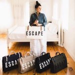 画像8: ESCAPE logo leather handle & canvas large capacity tote shoulder bag 　ユニセックス男女兼用ESCAPEロゴレザーハンドル＆キャンバス ラージキャパシティートートショルダートラベルバッグ (8)