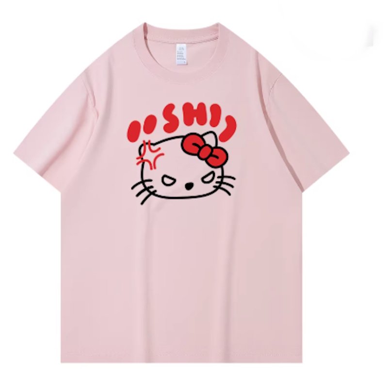 画像1: Parody Aglee Kitty short sleeve T-shirt   あ Kitty short sleeve T-shirt    アングリーキティパロディープリント 半袖Tシャツ  男女兼用 ユニセックス (1)