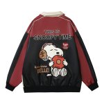 画像1: 26 Snoopy 2tone baseball embroidery Jumper stadium Leather jacket ユニセックス 男女兼用 スヌーピー 刺繍 スタジャン レザー ジャケット MA1 ブルゾン　 (1)