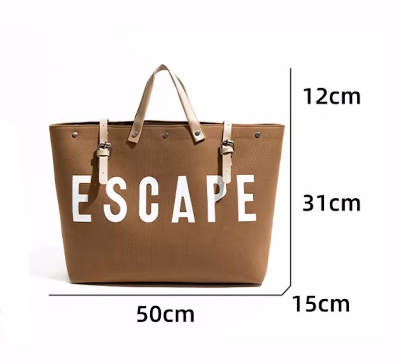 画像13: ESCAPE logo leather handle & canvas large capacity tote shoulder bag 　ユニセックス男女兼用ESCAPEロゴレザーハンドル＆キャンバス ラージキャパシティートートショルダートラベルバッグ (13)