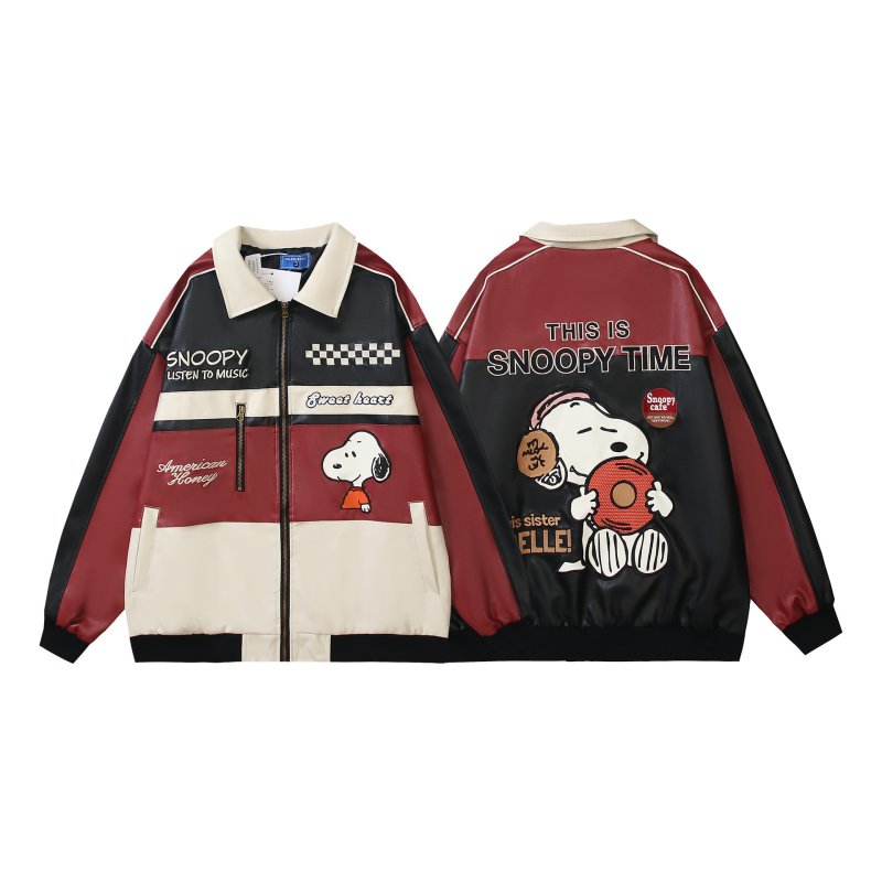 画像3: 26 Snoopy 2tone baseball embroidery Jumper stadium Leather jacket ユニセックス 男女兼用 スヌーピー 刺繍 スタジャン レザー ジャケット MA1 ブルゾン　 (3)