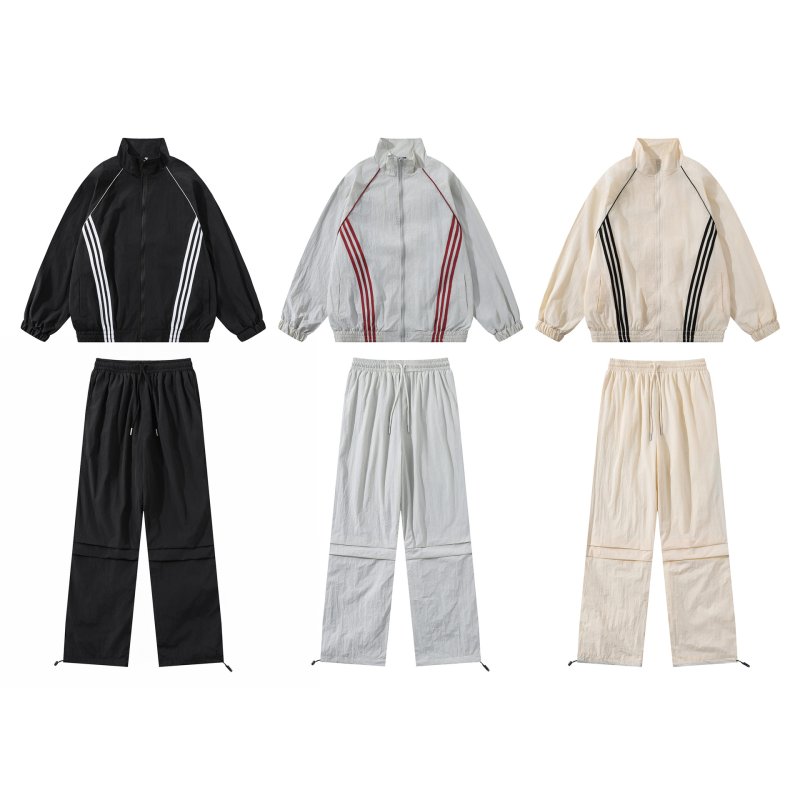 画像4: 3-Line Stand Collar Zip-Up Tracksuit  jacket and pants set 　3ラインスタンドカラージップアップ トラックスーツ セットアップ ユニセックス 男女兼用 ジャケット ＆パンツ上下セット (4)