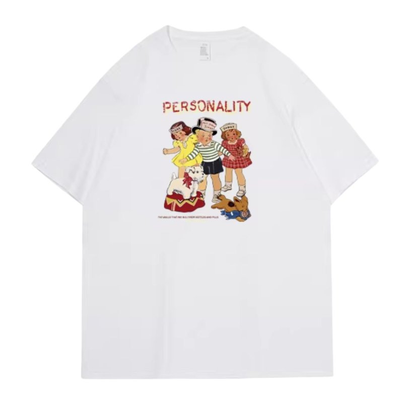画像1: Unisex  American nostalgic PERSONALITY Logo pop girl & boyT-shirt  男女兼用 ユニセックス アメリカンノスタルジックポップガール＆ボーイ Tシャツ (1)