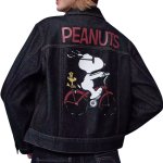 画像1: Cycling Snoopy & Woodstock Denim Jacket　サイクリングスヌーピー＆ウッドストックデニムショート丈Gジャンジャケット (1)