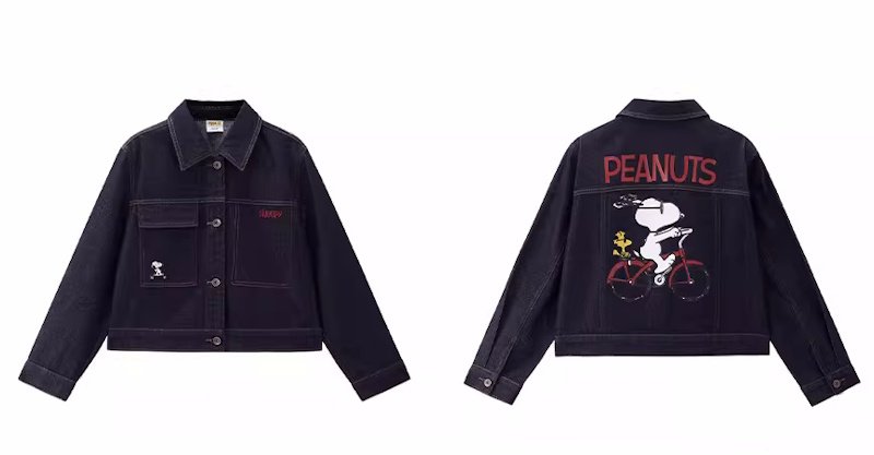 画像2: Cycling Snoopy & Woodstock Denim Jacket　サイクリングスヌーピー＆ウッドストックデニムショート丈Gジャンジャケット (2)