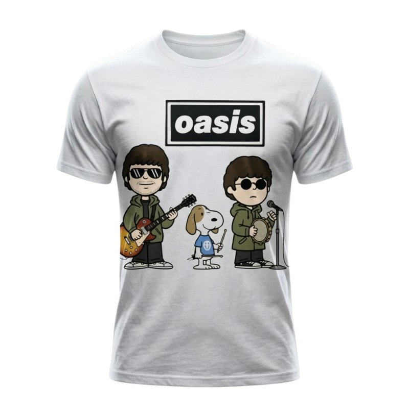 画像4: Unisex Oasis x Dog Beagle Vintage Style T-Shirt  オアシス ビーグル　ヴィンテージスタイル 古着風 ヴィンテージ風 プリント 半袖ラウンドネック Tシャツ ユニセックス 男女兼用 バンドT (4)