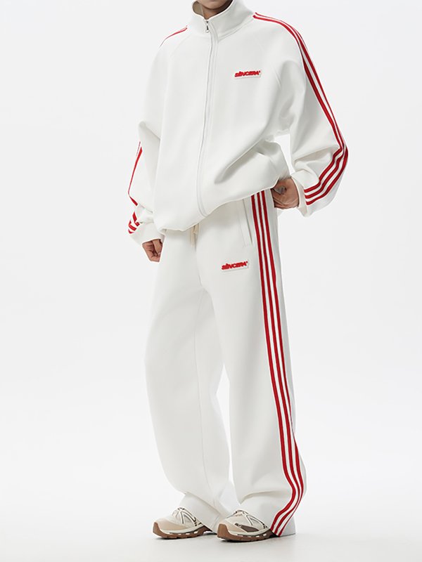 画像3: Unisex 3-line zip-up stand collar set-up Jacket and Pants Set　3ラインジップアップスタンドカラートラックスーツ セットアップ  ジャージ上下 ＆パンツセット (3)