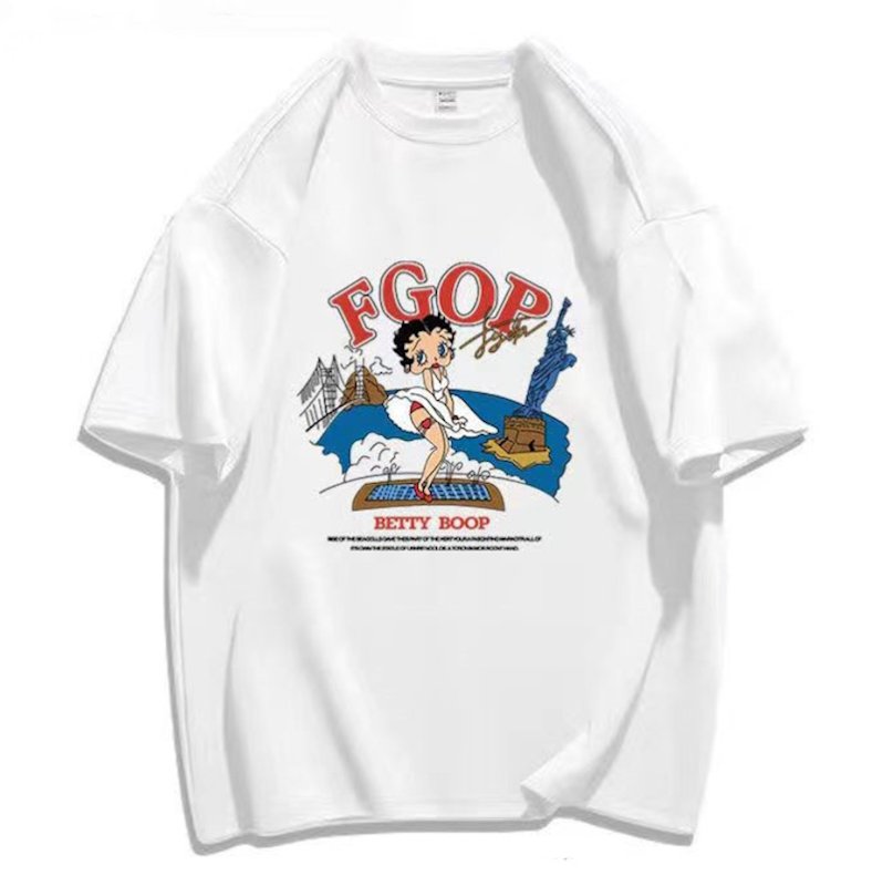 画像1: Unisex FGOP Betty Boop Print Short-Sleeve T-Shirt   男女兼用 ユニセックス FGOPベティ.ブーププリント半袖Tシャツ (1)