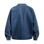 画像2: Washed denim with embroidered lettering V-neck long-sleeve denim shirt jacket uniformユニセックス 男女兼用 ウォッシュデニム加工文字刺繍入りVネック長袖デニムシャツジャケットユニホーム (2)
