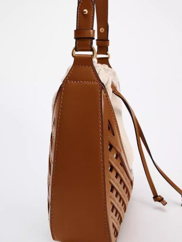 画像6: Single Shoulder Leather & Cross Tote Bucket Bag　 シングルショルダーレザー＆クロストートショルダーバケットバッグ (6)