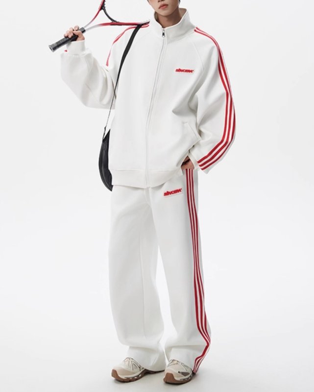 画像6: Unisex 3-line zip-up stand collar set-up Jacket and Pants Set　3ラインジップアップスタンドカラートラックスーツ セットアップ  ジャージ上下 ＆パンツセット (6)