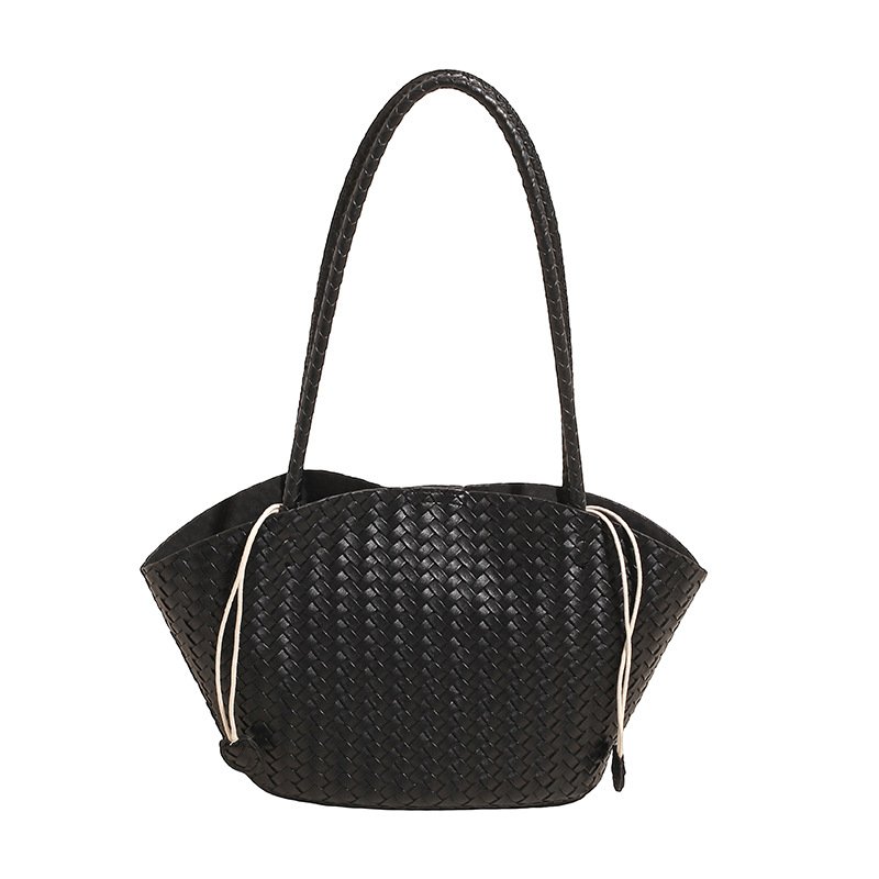 画像3: Leather woven fan-shaped shoulder tote underarm bag　 レザー編み込みファンシェイプドトートショルダーバッグ (3)