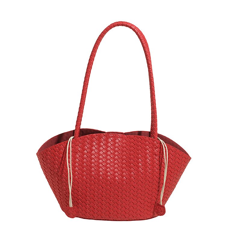 画像1: Leather woven fan-shaped shoulder tote underarm bag　 レザー編み込みファンシェイプドトートショルダーバッグ (1)