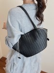 画像6: Leather woven fan-shaped shoulder tote underarm bag　 レザー編み込みファンシェイプドトートショルダーバッグ (6)
